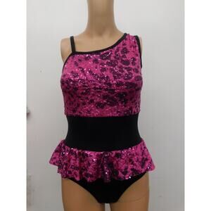 Dance Costume Wish Come True T1411 Small Adult Pink Leopard Jazz Sequin